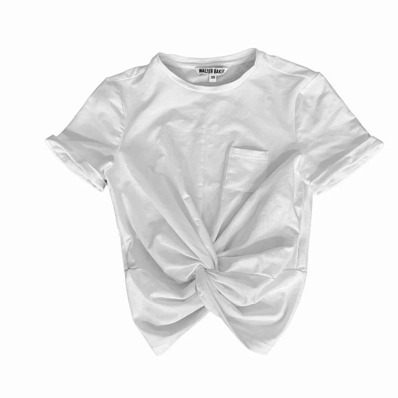 Walter Baker White Camilla Crop Top Twisted Short Rolled Sleeves crew neck XS - Picture 4 of 13